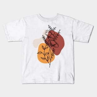 Boho minimal abstract line draw wild flowers Kids T-Shirt